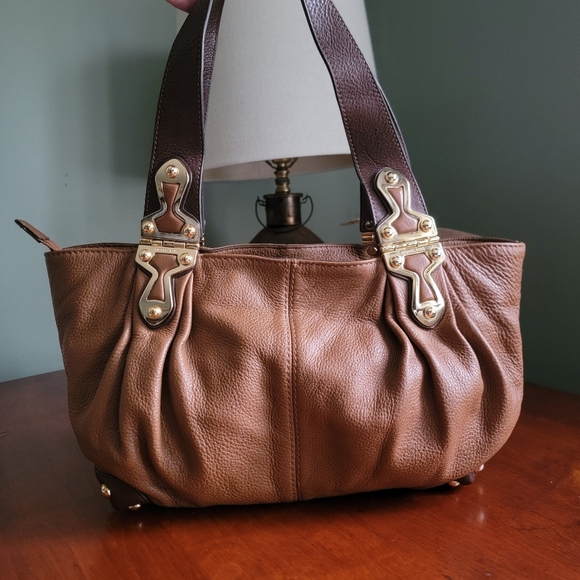 Michael Kors Joplin Satchel in Tan & Brown Leather with Gold-tone Hardware - Picture 5 of 16
